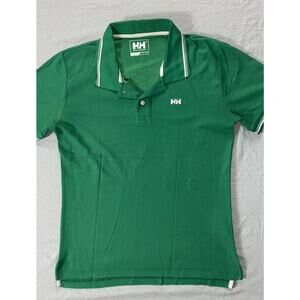Helly Hansen Kos Short Sleeve Pique Polo Shirt. White Trimmed Green, Men's S EUC